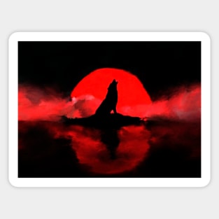 Wolf Wolves Blood Moon Lake Clouds Howling Sticker